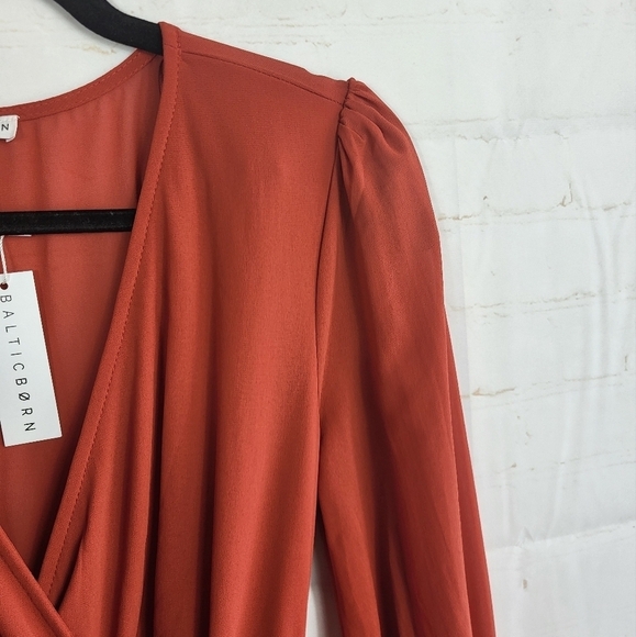 Baltic Born Celine Faux Wrap Long Sleeve Chiffon Bridesmaid Dress Rust Red Small - Picture 4 of 11